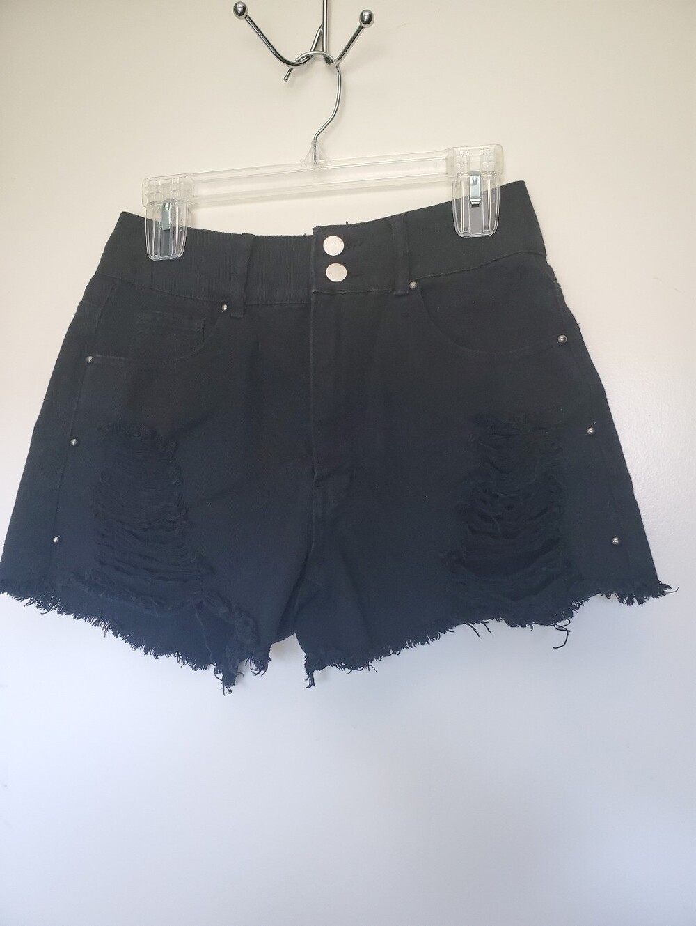 Shein Womans Distressed Black Denim Shorty Shorts Sz M Goth Grunge Street
